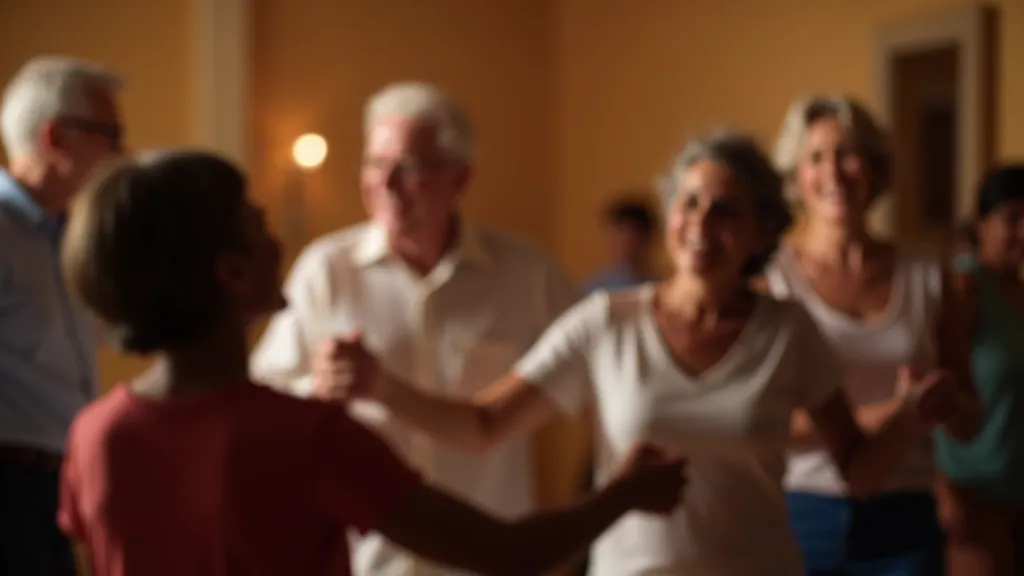 Grupo de seniores a dançar numa sessão de dança social