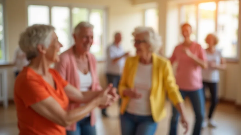 Grupo de seniores a dançar numa aula de dança social
